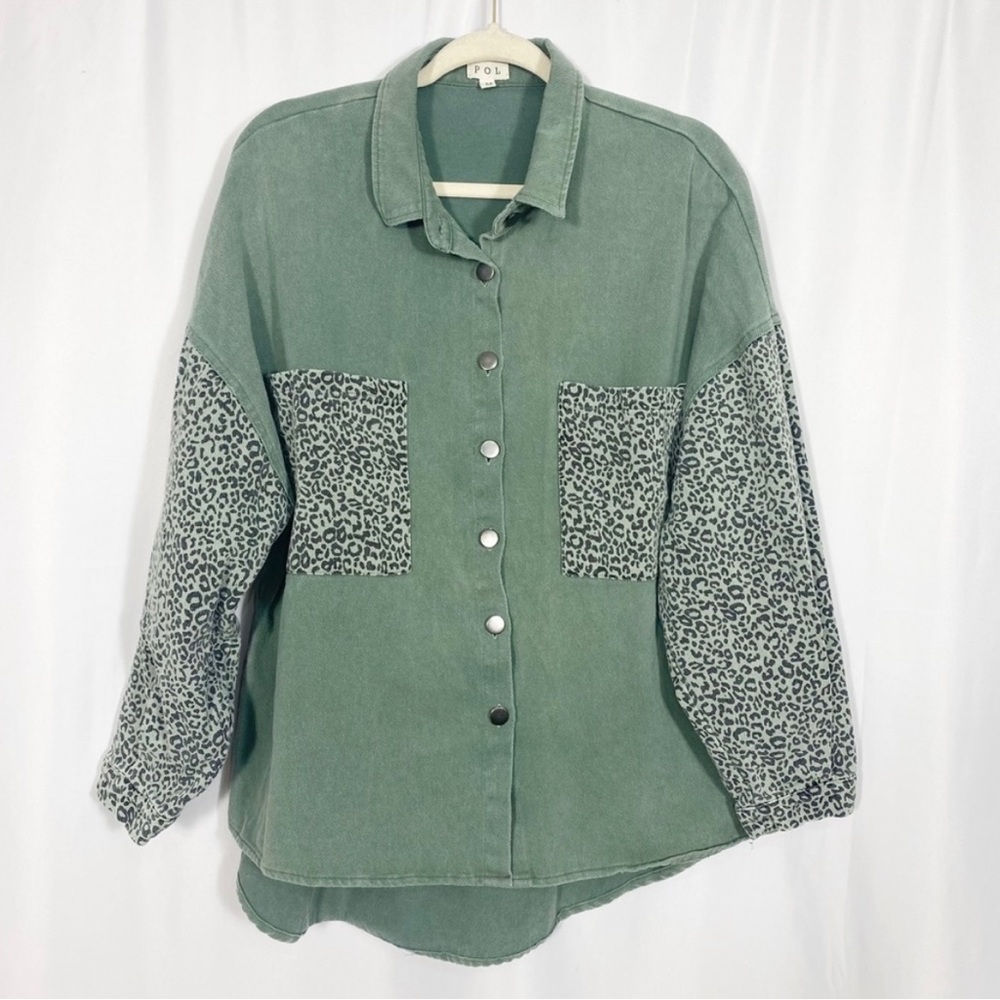 POL Vintage Style Hi-Low Leopard Cheetah
Shacket Shirt Jacket: Olive Army Green - Picture 5 of 8